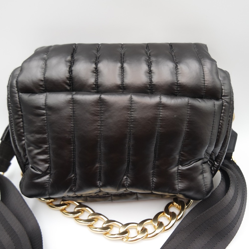 Think Royln Black Bar Bag Quilted Puffer Crossbody Bag Gold Chain & Webbed Strap - Picture 3 of 12